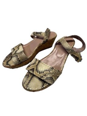 Stuart Weitzman Snakeskin Embossed Leather Cork Platform Wedge Sandals Sz 7